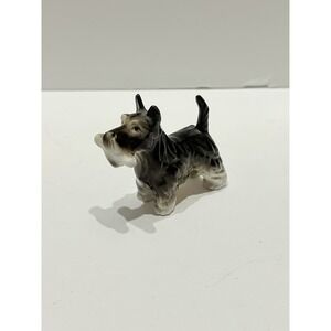Bone China  Scottish Terrier Dog Figurine Brown White‎ 3x3.5 Inch Japan Vintage